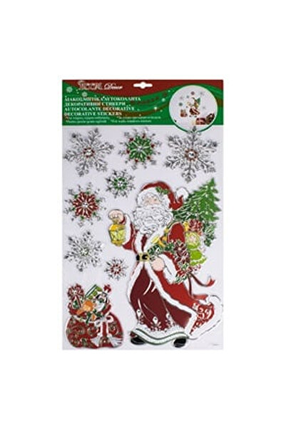 OEM Autocolante Decorative de Craciun Fulgi Mos Craciun Sac Verde Rosu 28x41cm