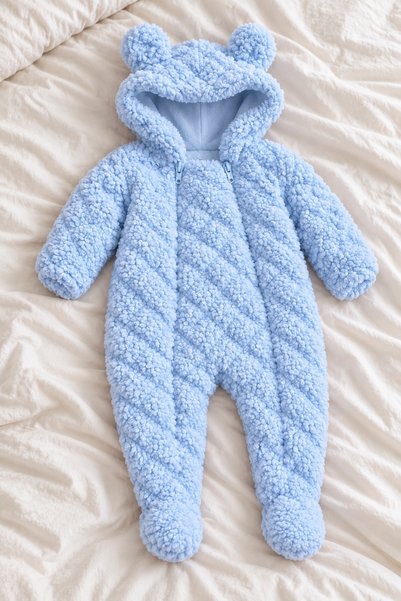 METEOR BABY Bebek Tulum - Peluş Ayıcık Kulaklı Kapüşonlu Fermuarlı Baklava De...