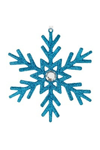 OEM Ornament Brad de Craciun Fulg Turcoaz cu Glitter & Strass 10cm