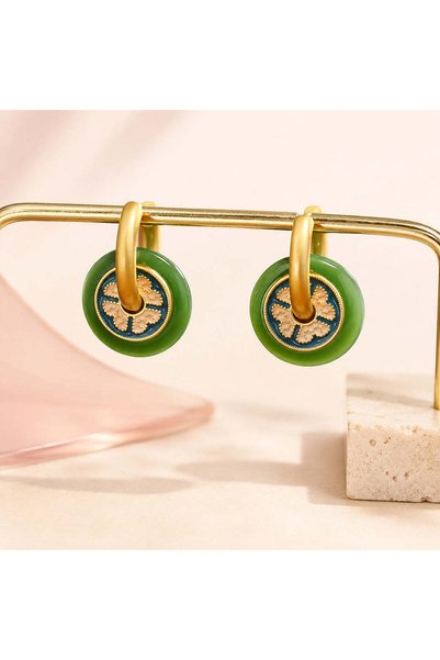 BLOOMY Emerald Jade Enamel Hoop Earrings