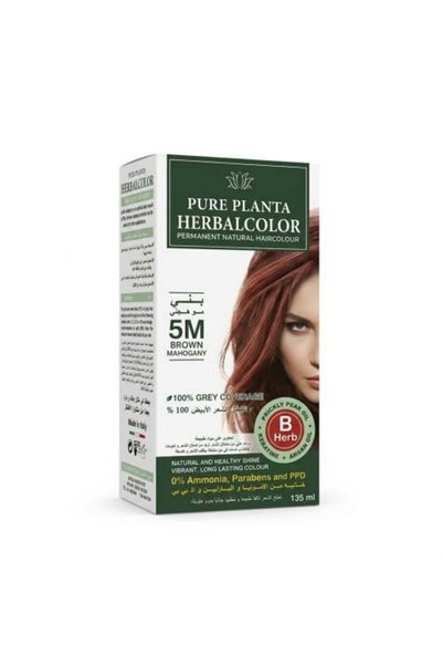 PURE PLANTA صبغة شعر عشبية - صبغة شعر طبيعية، بني ماهوجني 5M، خالية من الأمون...