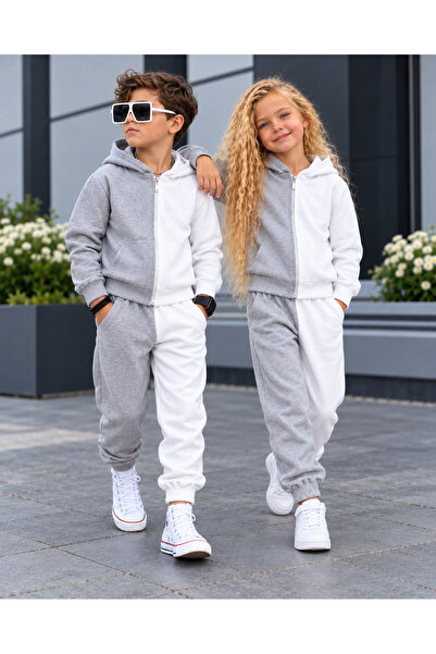 KOKOŞ BEBEK Children's Unisex Zippered Cardigan 2-Piece Tracksuit Set 100% Co...