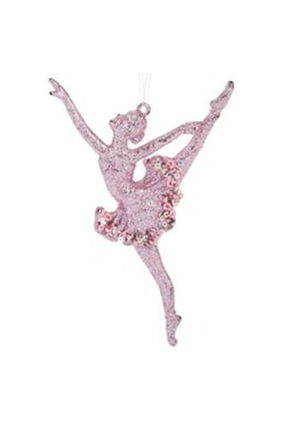 OEM Ornament Brad de Craciun Balerina cu Glitter Roz & Paiete 10x16cm