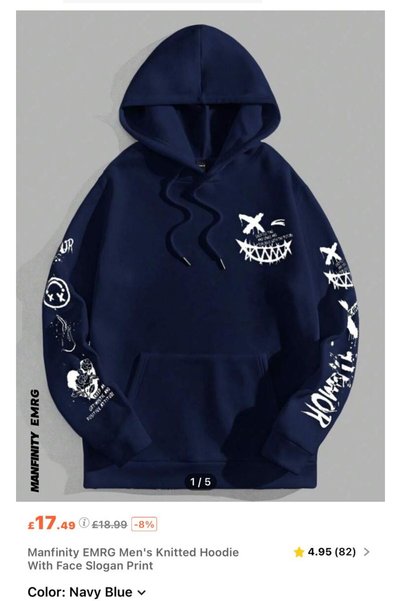 bellanova Unisex Navy Blue Hooded Oversize Sweatshirt Comfortable Fit Cotton ...