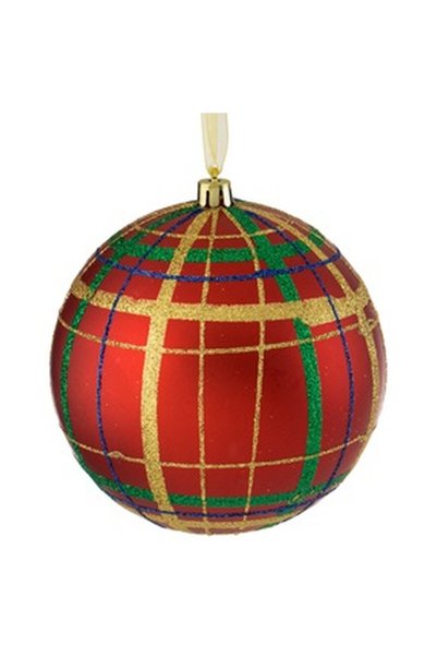 OEM Ornament Brad de Craciun Glob Rosu Mat Carouri Modele cu Glitter Ø12cm