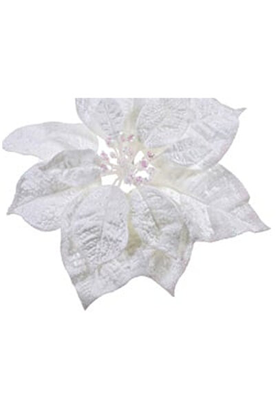 OEM Decorative Christmas Flower Velvet White with Glitter & Clips 25cm