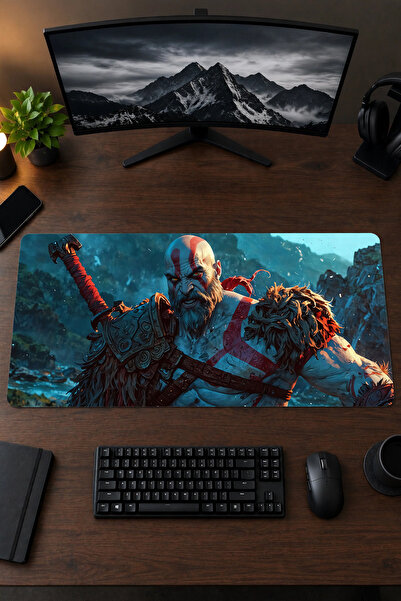 Kratos Gof Of War 40x90 Gaming Oyuncu Mouse Pad Kaymaz Kauçuk Taban Büyük Boy Klavye Fare Altlığı Mousepad