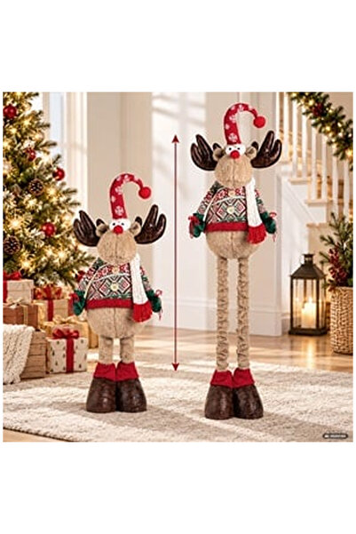 OEM Figurina Decorativa de Craciun Ren cu Picioare Telescopice si Costum Verd...