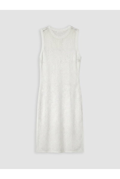 LC Waikiki Lcw Dream White Lace Patterned Women's Beach Dress with Nevavm Dif...