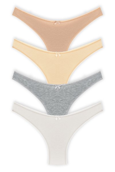 HNX Women's Cotton Double Layer Back High Waist Brazilian Panties 4-Pack