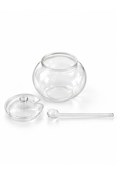 morponi 3-Piece Borosilicate Glass Round Salt and Sugar Bowl with Spoon and Lid 350 ml Mira