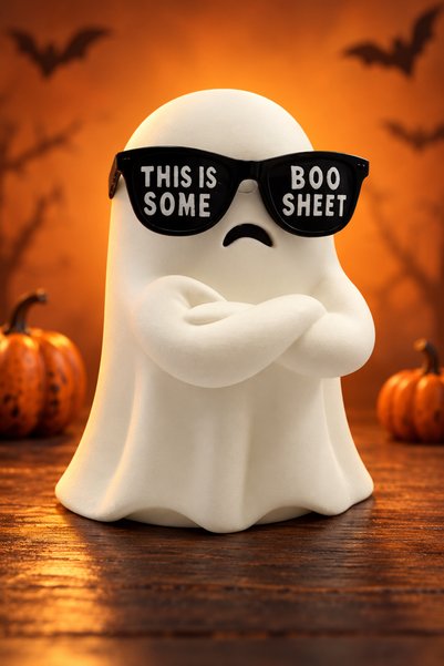 edoy Güneş Gözlüklü Hayalet Biblo Halloween Cadılar Bayramı Dekorasyonu Dekoratif Ev ve Ofis Raf Süsü BOO yazılı