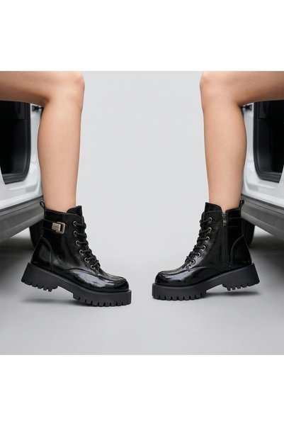 KİNDEP (Park Moda) Women's Casual Boots with Zipper & Laces Black