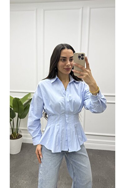 CurcunaShop قميص نسائي بخصر مطاطي وأزرار مخفية