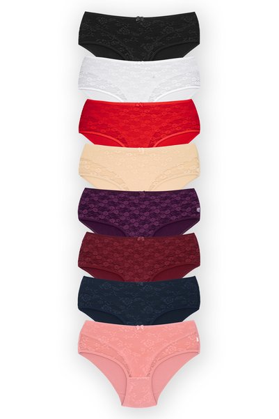 HNX Women's Cotton Front Double Layer Lace High Waist Plus Size Panties 8 Pack