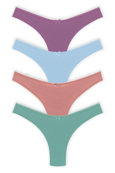 HNX Women's Cotton Double Layer Back High Waist Brazilian Panties 4-Pack