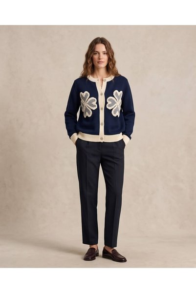 Trend Kapında Cardigan de damă cu nasturi, cu broderie în relief cu motive fl...