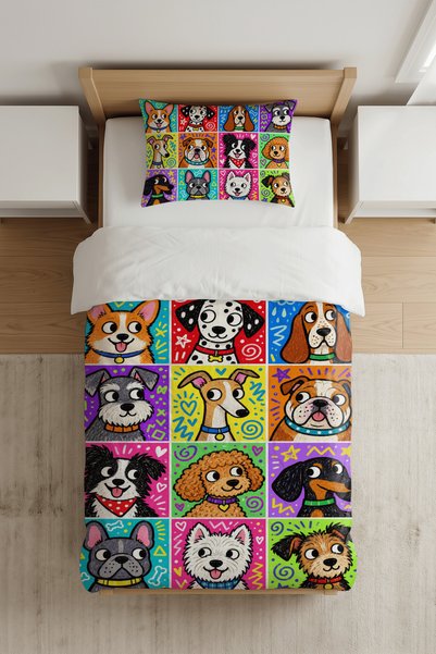 Luvis Store Colorful Dogs Patterned Single Children's Duvet Cover Set - with Sheets
