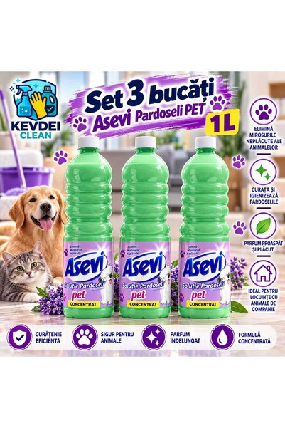 ASEVI Set of 3 x PET Concentrated Floor Solution, 1 L/pc, Total 3 L, Eliminat...