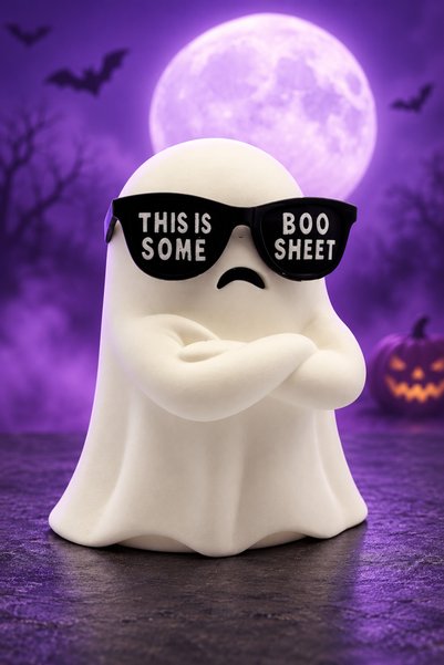 edoy Güneş Gözlüklü Hayalet Biblo Halloween Cadılar Bayramı Dekorasyonu Dekoratif Ev ve Ofis Raf Süsü BOO yazılı
