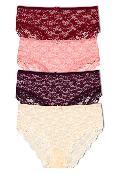 HNX Women's Lace High Waist Plus Size Panties 4-Pack