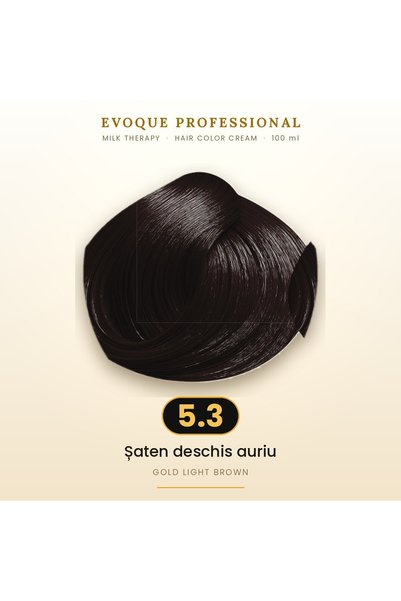 Evoque Professional Vopsea de păr permanentă Evoque Milk Therapy 5.3 Șaten de...