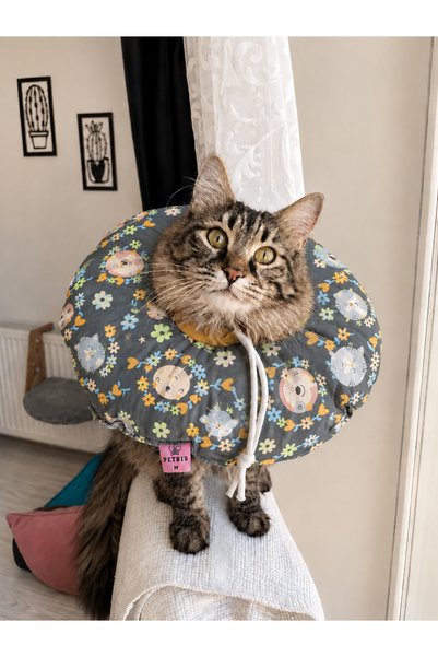 Petris Cat-Dog Neck Collar-Protective Elizabeth Collar Operation Neck Collar-Cat Neck Pillow (Gray Heads)