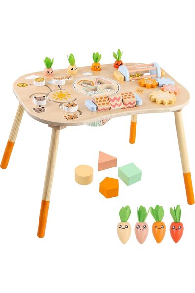 CENXI Wooden Activity Table,for 1 Year Old Toddlers Sensory Table Activity Ce...