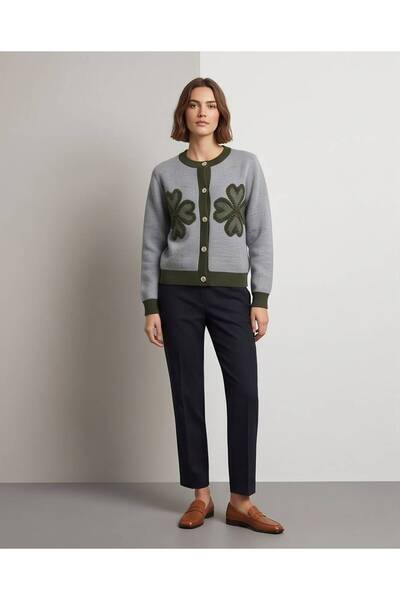 Trend Kapında Women's Floral Motif Embossed Embroidery Detailed Buttoned Knit...