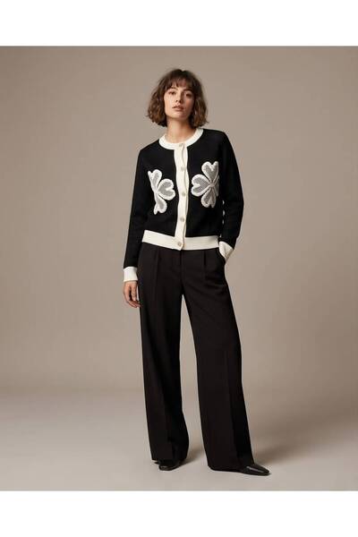 Trend Kapında Women's Floral Motif Embossed Embroidery Detailed Buttoned Knit...