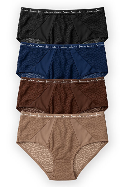 HNX Women's Leopard Lace Elastic Waist Super High Waist Panties 4-Pack