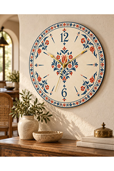AA Shop Ceas de perete decorativ din lemn cu motiv etnic otoman, 45 cm, cu me...