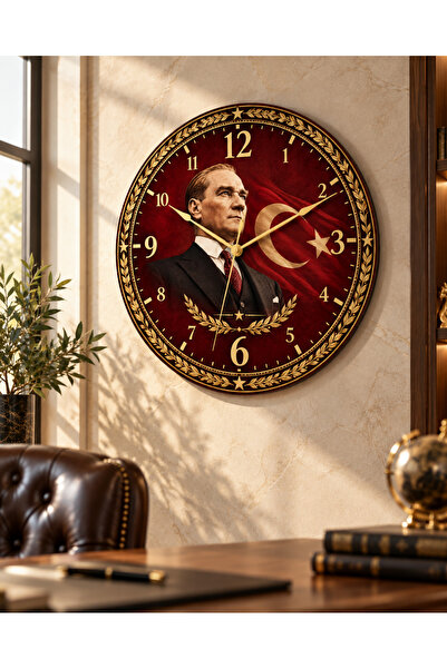 AA Shop Ceas de perete decorativ imprimat UV, tematică Ataturk, 45 cm, din le...