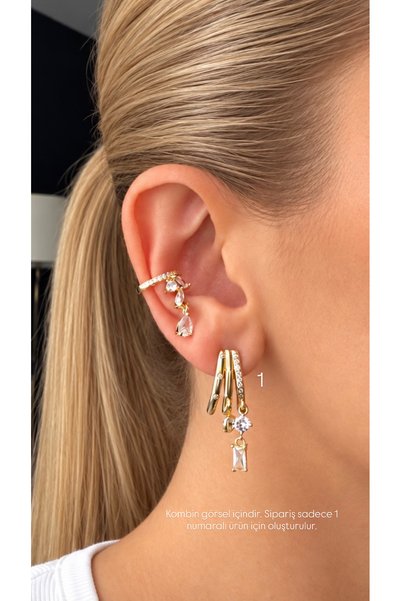 ADENNA JEWELRY Gold Dangle Earrings with Zircon Stone Detail