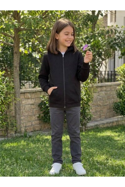 gül garden Children's Hooded Three-Thread Zippered Cardigan