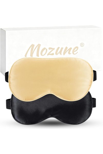 Mozune قناع نوم من الحرير الطبيعي 100%، عبوة من قطعتين، قناع عين للنوم مع حزا...