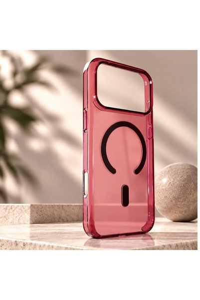 Premium TPU Şeffaf Bordo Kılıf iPhone 18 Pro Max ile Uyumlu MagSafe