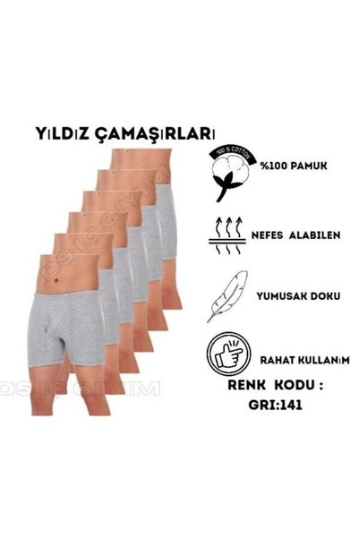 Yıldız Çamaşır 141 BOXERI BĂRBAȚI DIN SUPREM, GRI, CU PICIOARE LĂRGITE, 6 BUCĂȚI
