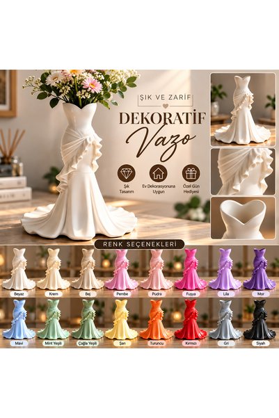 Genel Markalar Elbise Tasarımlı Dekoratif Vazo - 3D Baskı Kalp Detaylı Estetik Çiçeklik ve Heykel Obje
