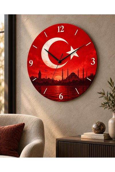 AA Shop Ceas de perete decorativ cu steag turcesc, model cu stele și lună, 45...
