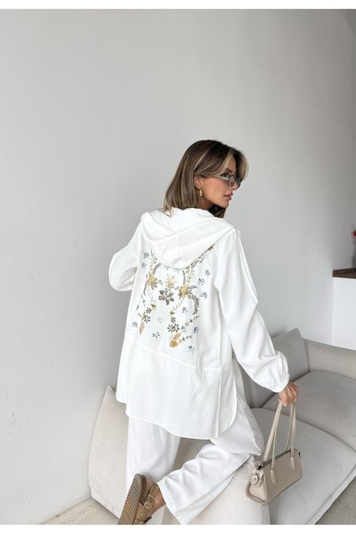 MİA NOURA Women's Stylish Suit with Bead-Embellished Back and Zipper Detail on the Front