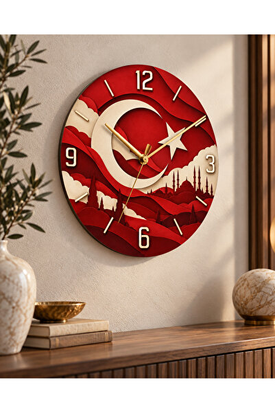 AA Shop Ceas de perete decorativ imprimat UV, cu steag turcesc, model cu stel...