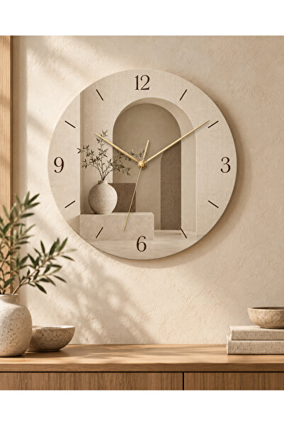 AA Shop Japandi Bohem Doğa ve Ay Temalı 45 Cm Sessiz Akar Mekanizmalı UV Baskılı Dekoratif Duvar Saati Hediyelik 1070