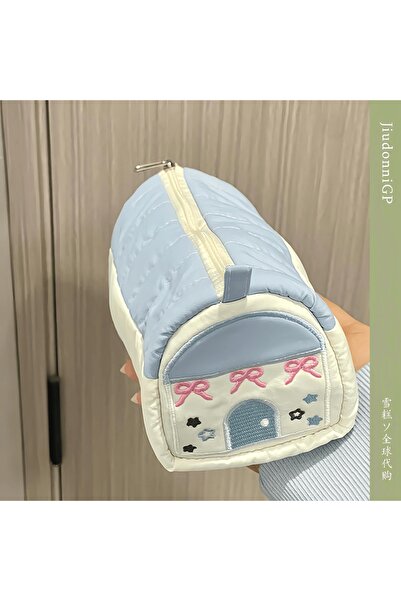 synshop Kawaiii Soft Home Patterned Ribbon Patterned Multi-Compartment Pencil Case – Large Capacity Zippered Organizer Pen Holder