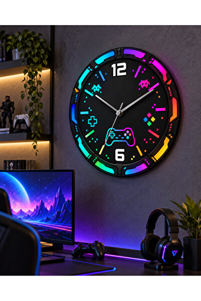 AA Shop Ceas de perete decorativ cu tematică pentru jocuri, din lemn, 45 cm, ...