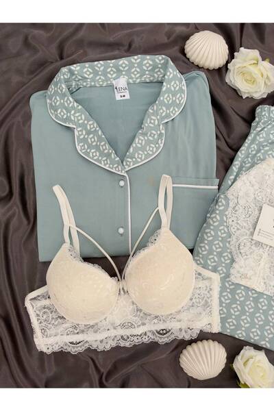 Lena Homewears Women's Patterned Milan Long Sleeve Pajama Set with Underwear