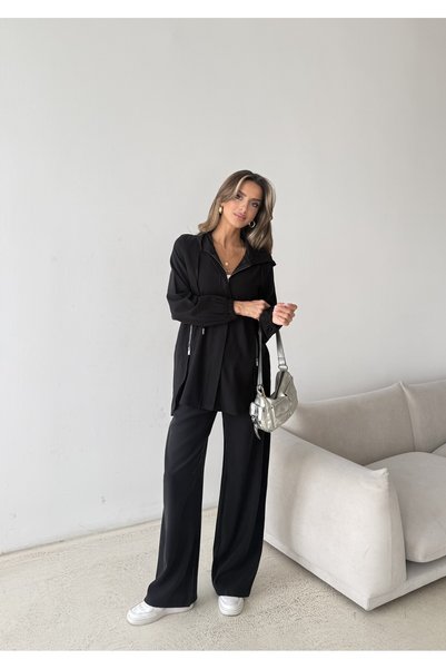 MİA NOURA Women's Stylish Suit with Bead-Embellished Back and Zipper Detail on the Front
