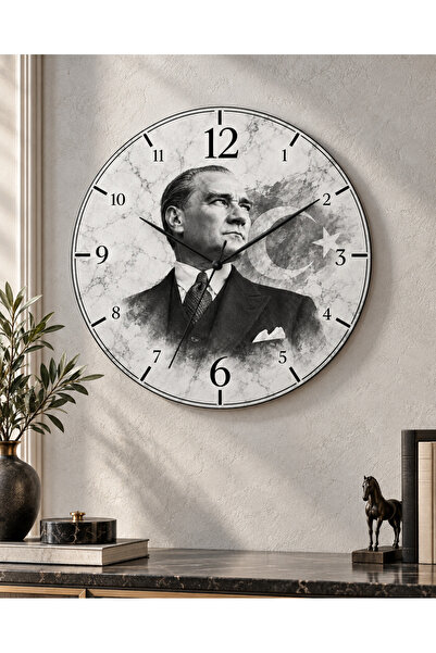 AA Shop Ceas de perete decorativ imprimat UV, tematică Ataturk, 45 cm, din le...