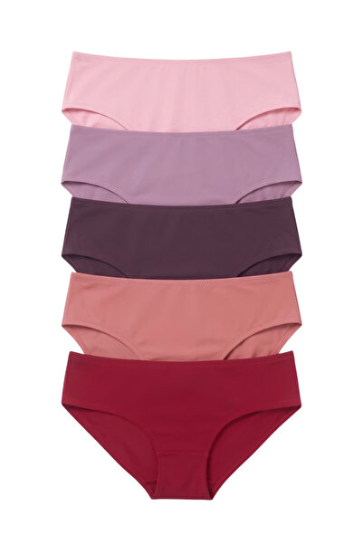 Donnita Women's Cotton Mid Waist 5-Piece Slip Panties Set with Gathering Lycra