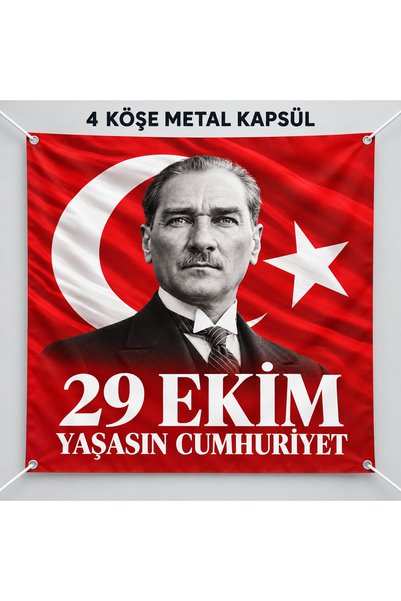 HiperAD Reklam 29 Ekim Yaşasın Cumhuriyet Yazılı Atatürk Portreli Dalgalı Tür...